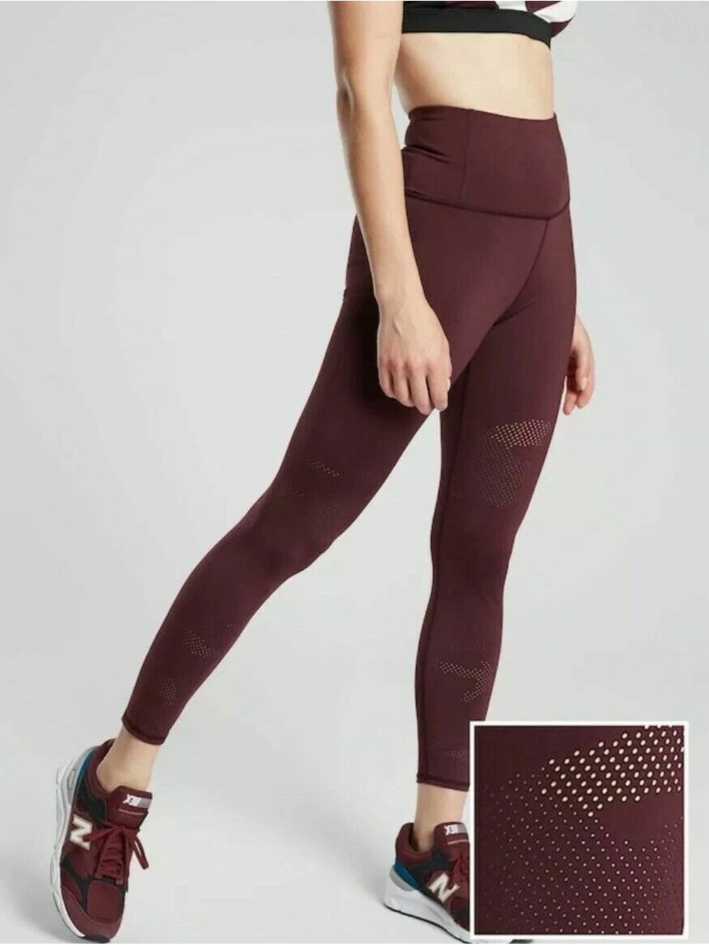 Athleta Persistence Laser Cut 7/8 High-Rise Burgundy Leggings Size XSP